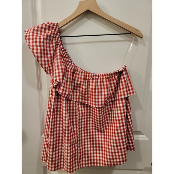 Lauren James Gingham Reagan Ruffle One Shoulder Top - Picture 2 of 5